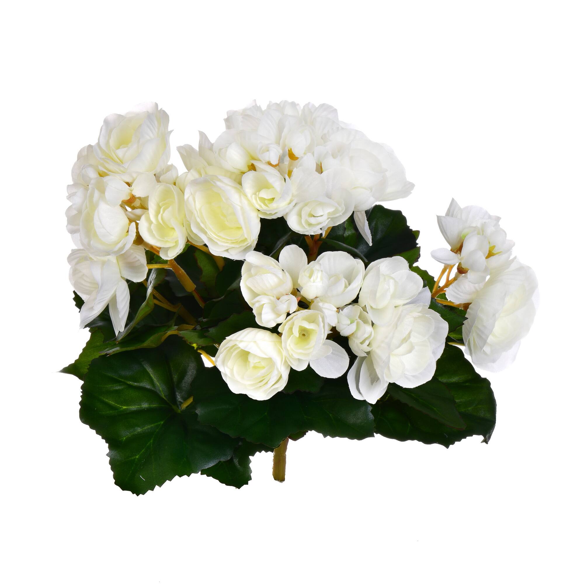 9.5" White Artificial Polyester Begonia Bush